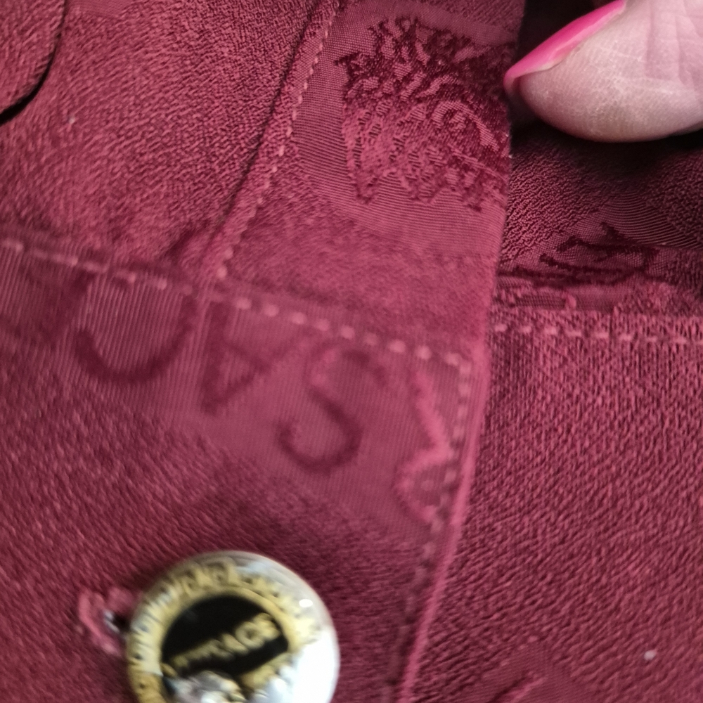 Versace Vintage Burgundy Wine Tonal Jacquard Logo Repeating Button Down M. - Picture 6 of 16
